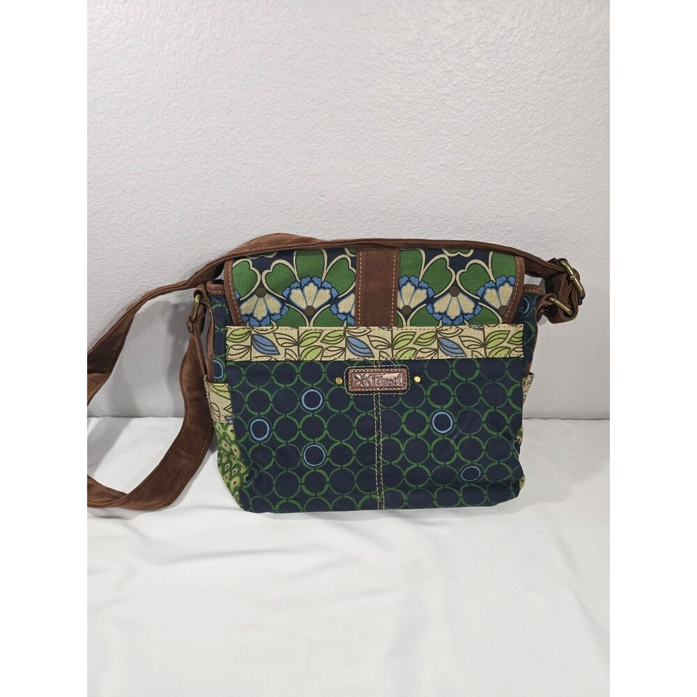 FOSSIL Green Brown Canvas Organizer Cross-body Messenger Organizer Bag Y2K